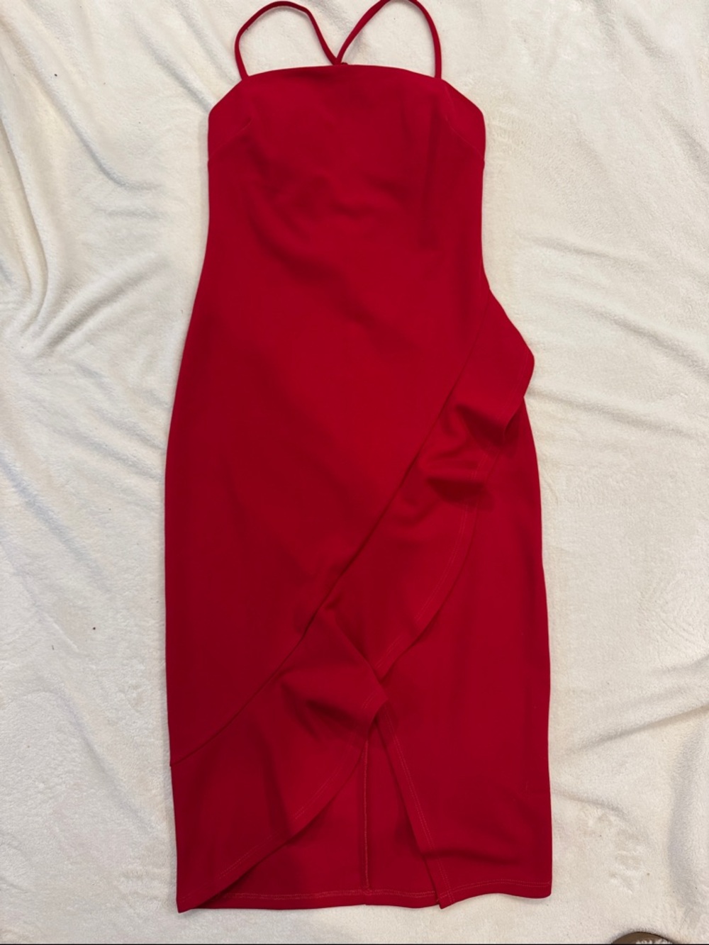 Red Spaghetti-Strap Midi Dress with Ruffle Detail Womens Size 3